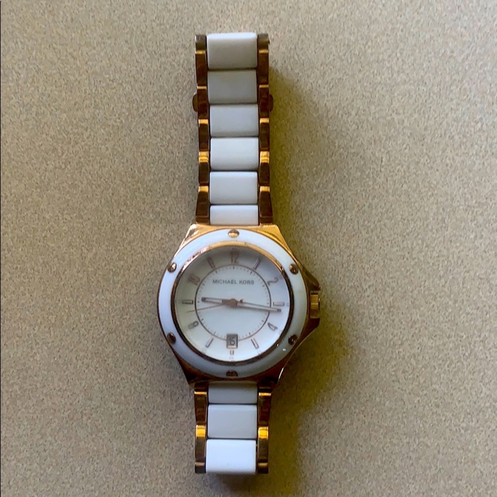 Michael Kors rose gold and white watch